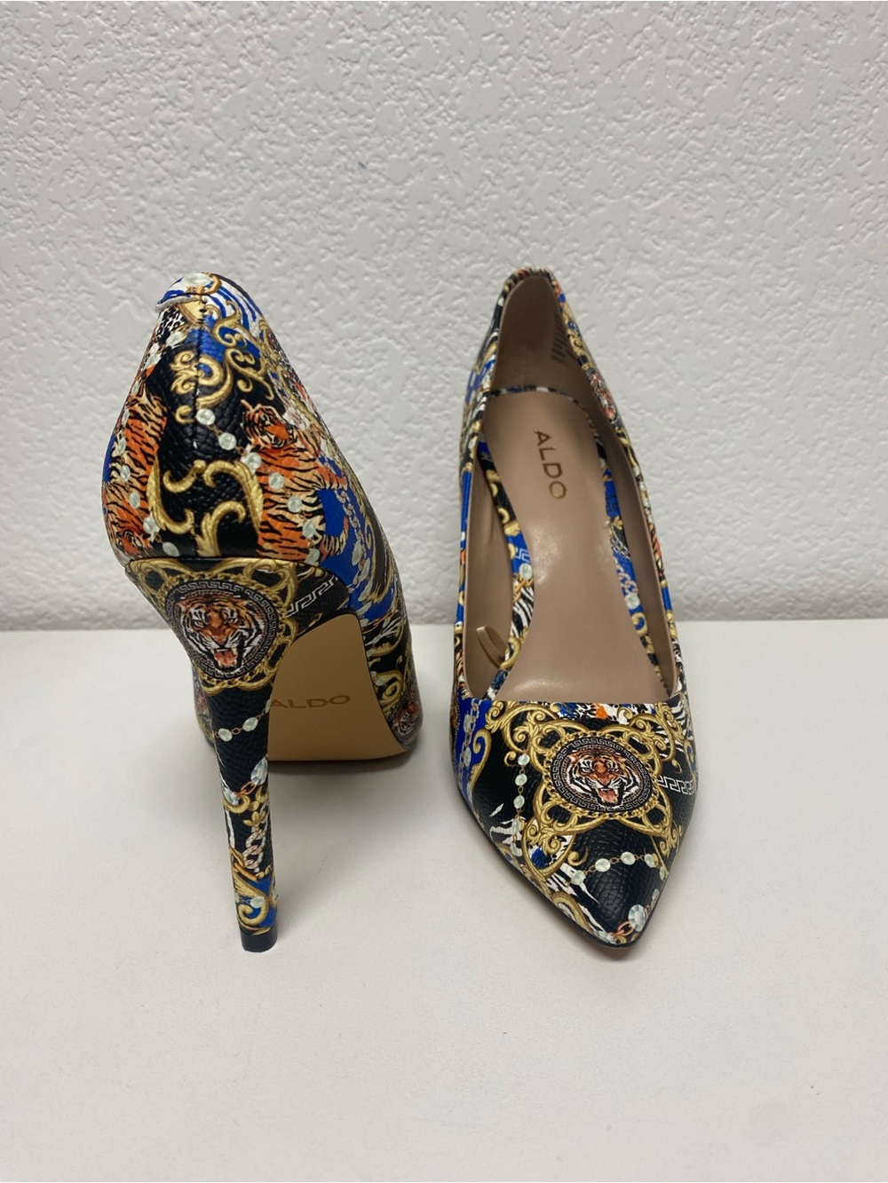 ALDO Multicolor Baroque Tiger-Emblem Pointed Stiletto Pumps